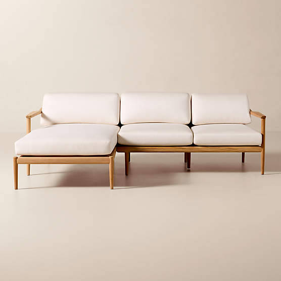 Tide 2-Piece Teak Left-Arm Chaise Outdoor Sectional Sofa with Ivory Sunbrella® Cushions