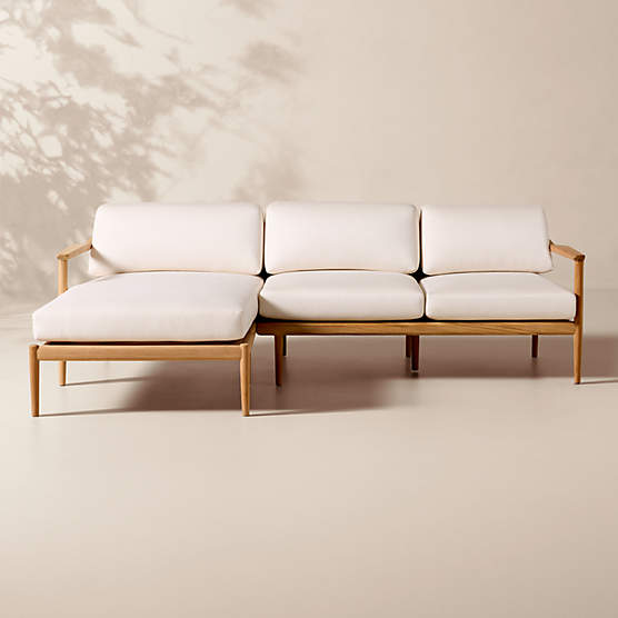 Tide 2-Piece Teak Left-Arm Chaise Outdoor Sectional Sofa with Ivory Sunbrella® Cushions