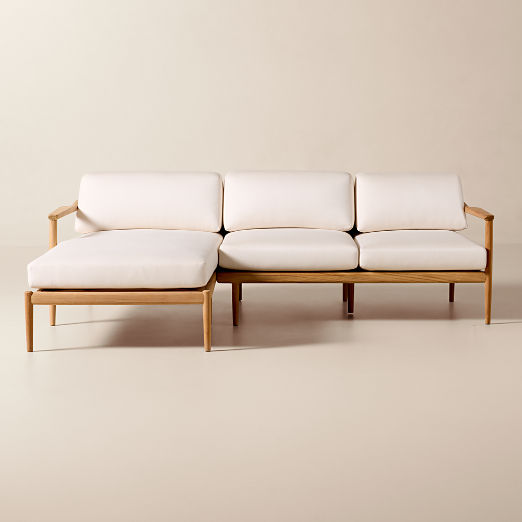 Tide 2-Piece Teak Left-Arm Chaise Outdoor Sectional Sofa with Ivory Sunbrella® Cushions