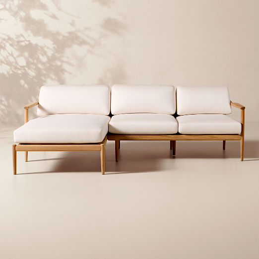 Tide 2-Piece Teak Left-Arm Chaise Outdoor Sectional Sofa with Ivory Sunbrella® Cushions