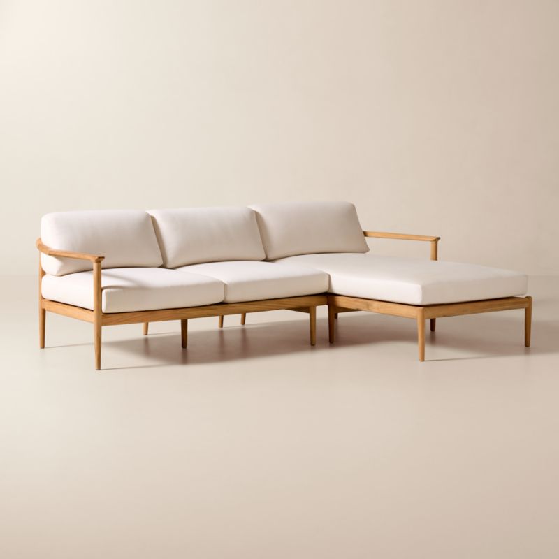 Tide 2-Piece Teak Right-Arm Chaise Outdoor Sectional Sofa with Ivory Sunbrella® Cushions - image 1 of 8