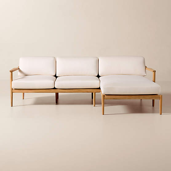 Tide 2-Piece Teak Right-Arm Chaise Outdoor Sectional Sofa with Ivory Sunbrella® Cushions