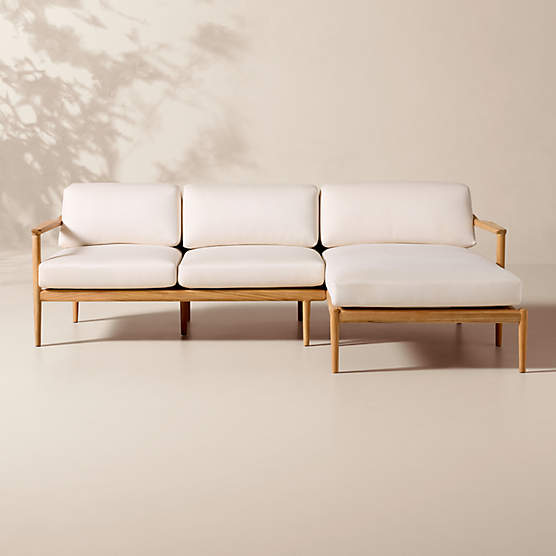 Tide 2-Piece Teak Right-Arm Chaise Outdoor Sectional Sofa with Ivory Sunbrella® Cushions