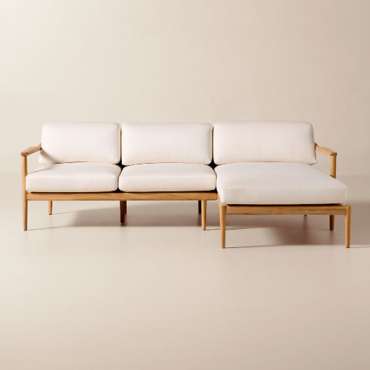 Tide 2-Piece Teak Right-Arm Chaise Outdoor Sectional Sofa with Ivory Sunbrella® Cushions