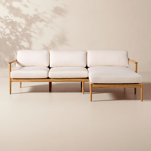 Tide 2-Piece Teak Right-Arm Chaise Outdoor Sectional Sofa with Ivory Sunbrella® Cushions