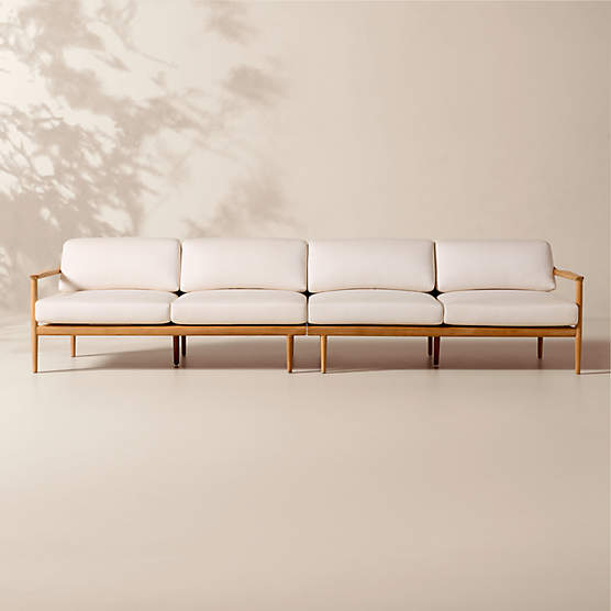 Tide 2-Piece Teak Outdoor Sectional Sofa with Ivory Sunbrella® Cushions