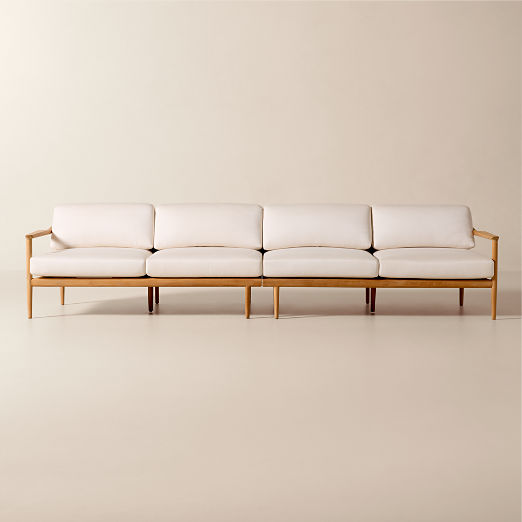 Tide 2-Piece Teak Outdoor Sectional Sofa with Ivory Sunbrella® Cushions