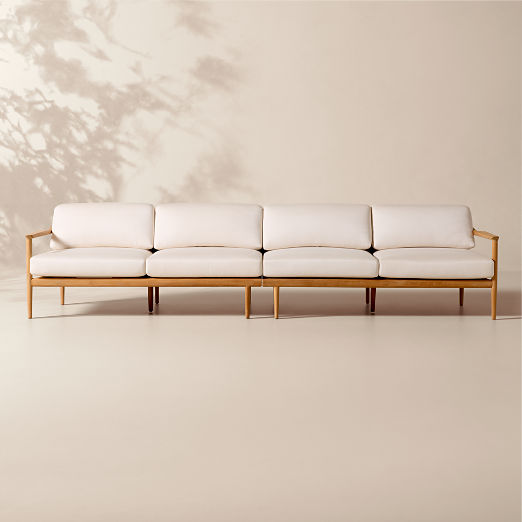 Tide 2-Piece Teak Outdoor Sectional Sofa with Ivory Sunbrella® Cushions