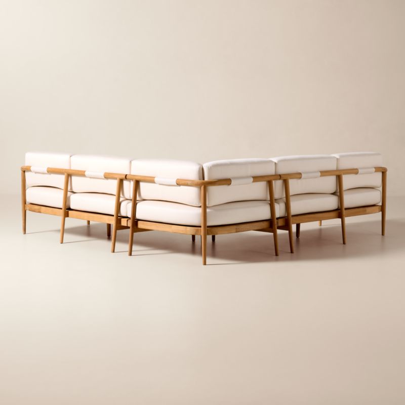 Tide 3-Piece L-Shaped Teak Outdoor Sectional Sofa with Ivory Sunbrella® Cushions - image 2 of 8