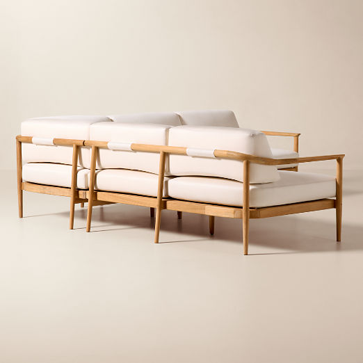 Tide 3-Piece L-Shaped Teak Outdoor Sectional Sofa with Ivory Sunbrella® Cushions