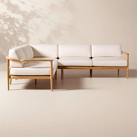 Tide 3-Piece L-Shaped Teak Outdoor Sectional Sofa with Ivory Sunbrella® Cushions