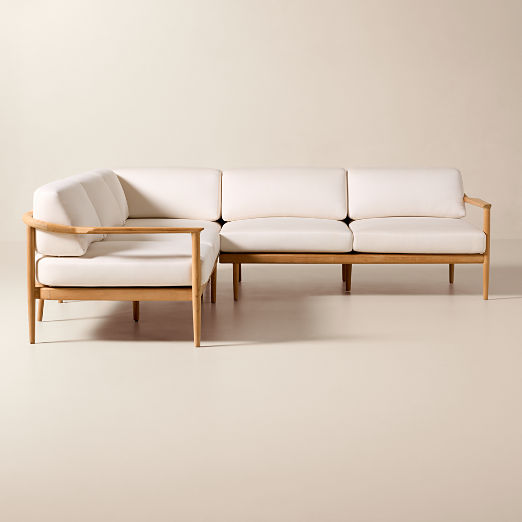 Tide 3-Piece L-Shaped Teak Outdoor Sectional Sofa with Ivory Sunbrella® Cushions