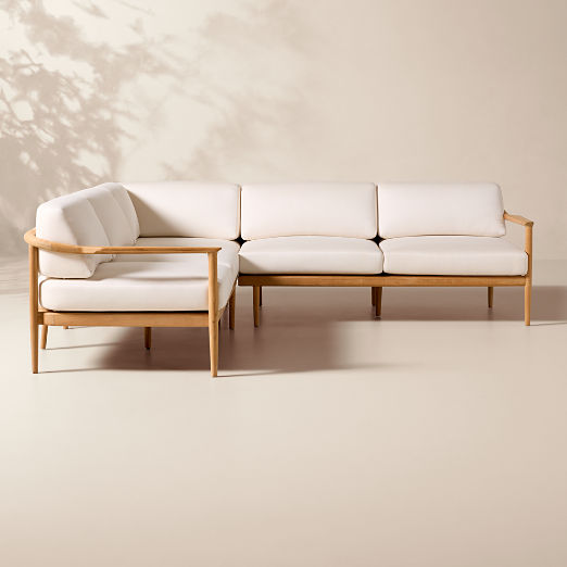 Tide 3-Piece L-Shaped Teak Outdoor Sectional Sofa with Ivory Sunbrella® Cushions