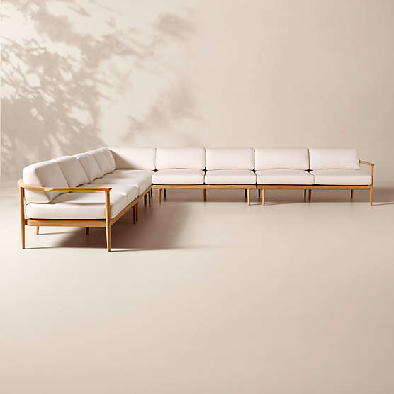 Tide 5-Piece L-Shaped Teak Outdoor Sectional Sofa with Ivory Sunbrella® Cushions