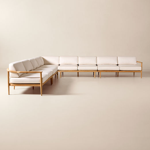 Tide 5-Piece L-Shaped Teak Outdoor Sectional Sofa with Ivory Sunbrella® Cushions