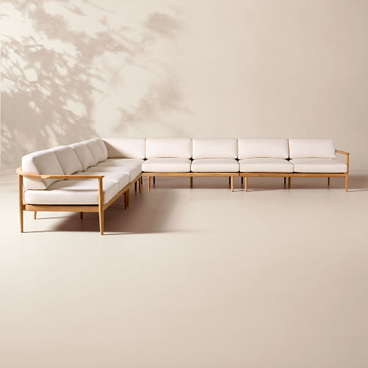 Tide 5-Piece L-Shaped Teak Outdoor Sectional Sofa with Ivory Sunbrella® Cushions
