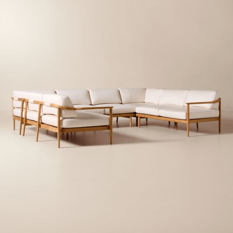 Tide 5-Piece U-Shaped Teak Outdoor Sectional Sofa with Ivory Sunbrella® Cushions - image 1 of 8