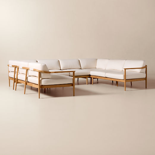 Tide 5-Piece U-Shaped Teak Outdoor Sectional Sofa with Ivory Sunbrella® Cushions