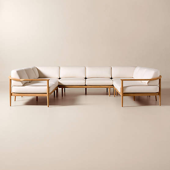 Tide 5-Piece U-Shaped Teak Outdoor Sectional Sofa with Ivory Sunbrella® Cushions