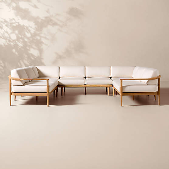 Tide 5-Piece U-Shaped Teak Outdoor Sectional Sofa with Ivory Sunbrella® Cushions
