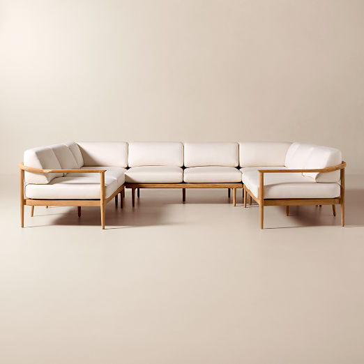 Tide 5-Piece U-Shaped Teak Outdoor Sectional Sofa with Ivory Sunbrella® Cushions