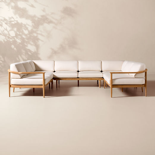 Tide 5-Piece U-Shaped Teak Outdoor Sectional Sofa with Ivory Sunbrella® Cushions