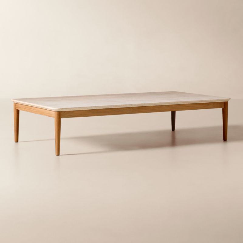 Tide 60" Rectangular Travertine and Teak Outdoor Coffee Table - image 3 of 9