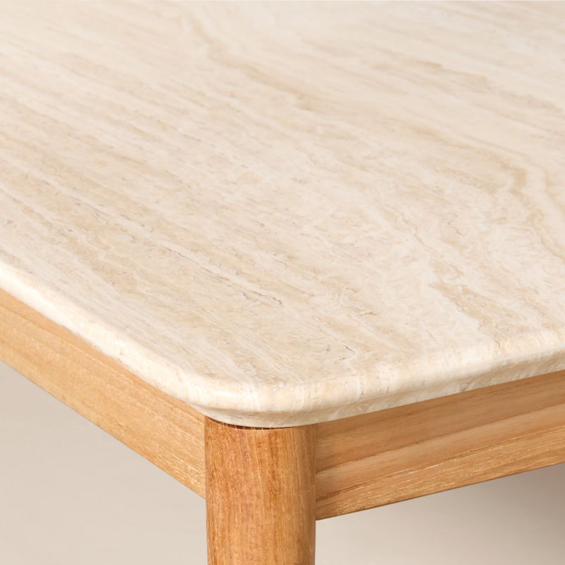 Tide 60" Rectangular Travertine and Teak Outdoor Coffee Table - image 5 of 9