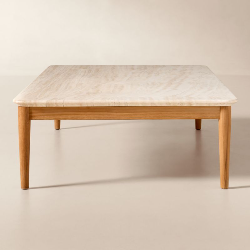 Tide 60" Rectangular Travertine and Teak Outdoor Coffee Table - image 4 of 9