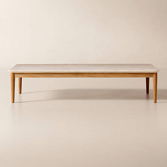 Tide 60" Rectangular Travertine and Teak Outdoor Coffee Table