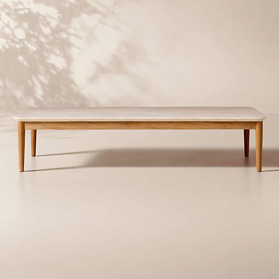 Tide 60" Rectangular Travertine and Teak Outdoor Coffee Table