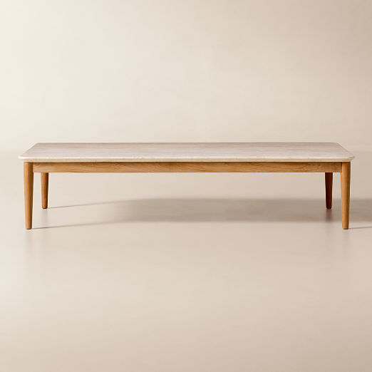 Tide 60" Rectangular Travertine and Teak Outdoor Coffee Table