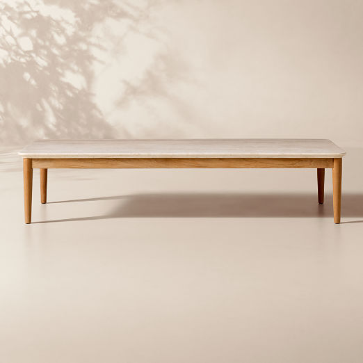 Tide 60" Rectangular Travertine and Teak Outdoor Coffee Table
