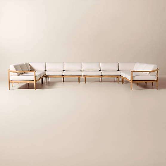 Tide 6-Piece U-Shaped Teak Outdoor Sectional Sofa with Ivory Sunbrella® Cushions