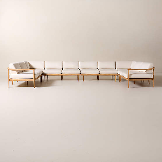 Tide 6-Piece U-Shaped Teak Outdoor Sectional Sofa with Ivory Sunbrella® Cushions