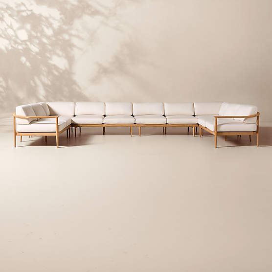 Tide 6-Piece U-Shaped Teak Outdoor Sectional Sofa with Ivory Sunbrella® Cushions