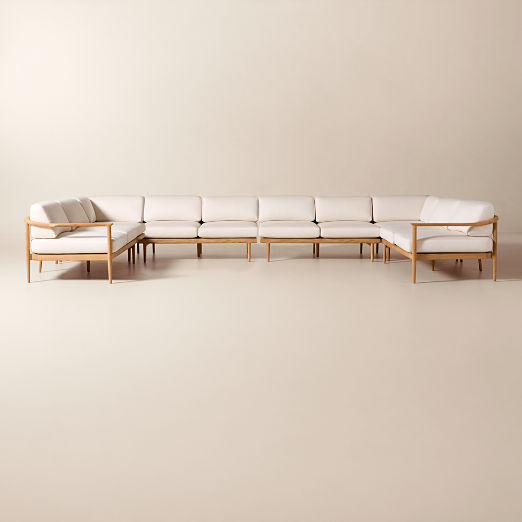 Tide 6-Piece U-Shaped Teak Outdoor Sectional Sofa with Ivory Sunbrella® Cushions