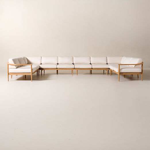 Tide 6-Piece U-Shaped Teak Outdoor Sectional Sofa with Ivory Sunbrella® Cushions