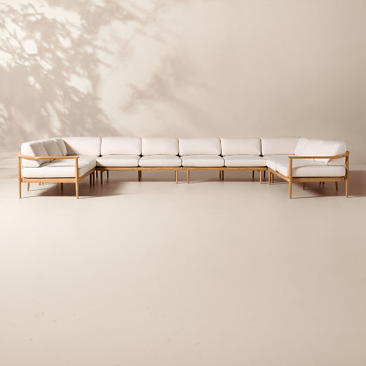 Tide 6-Piece U-Shaped Teak Outdoor Sectional Sofa with Ivory Sunbrella® Cushions