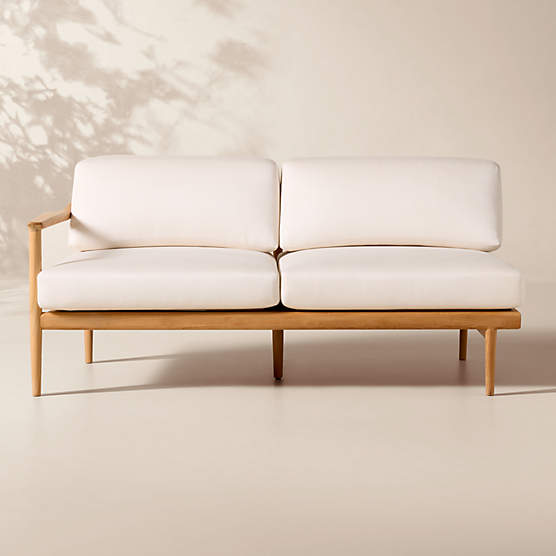 Tide Teak Outdoor Left-Arm Sofa With Ivory Sunbrella® Cushions