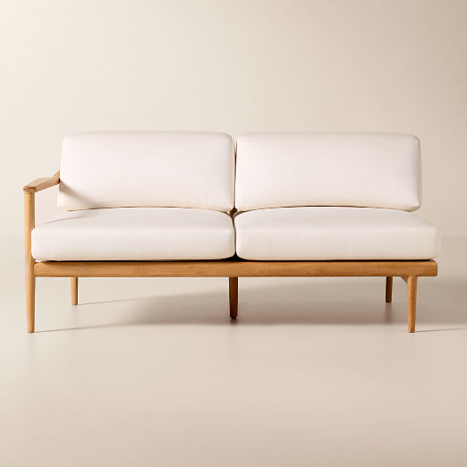 Tide Teak Outdoor Left-Arm Sofa With Ivory Sunbrella® Cushions