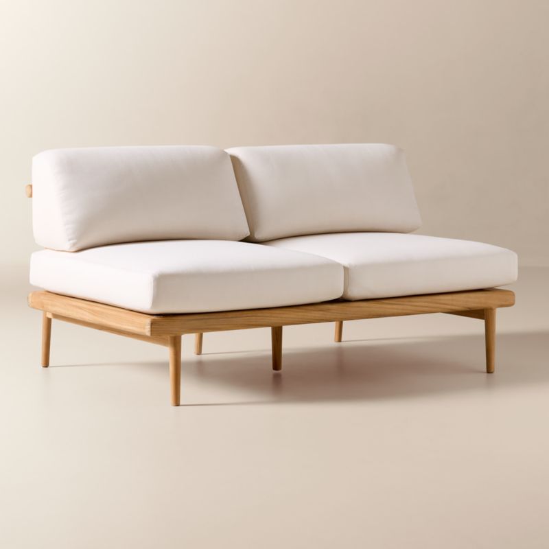 Tide Teak Outdoor Armless Loveseat With Ivory Sunbrella® Cushions - image 2 of 9