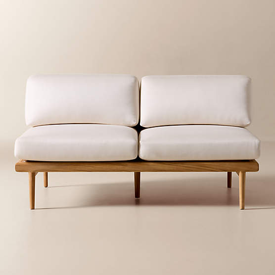 Tide Teak Outdoor Armless Loveseat With Ivory Sunbrella® Cushions