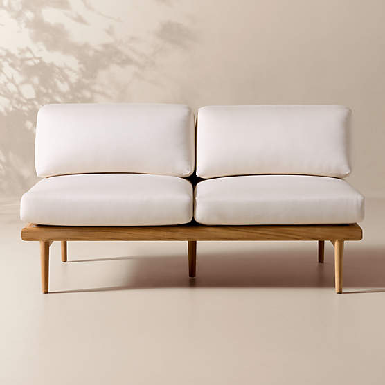 Tide Teak Outdoor Armless Loveseat With Ivory Sunbrella® Cushions