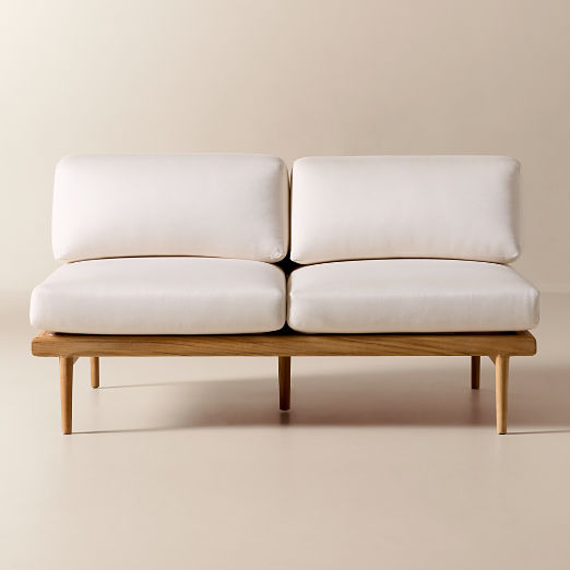 Tide Teak Outdoor Armless Loveseat With Ivory Sunbrella® Cushions