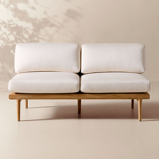 Tide Teak Outdoor Armless Loveseat With Ivory Sunbrella® Cushions