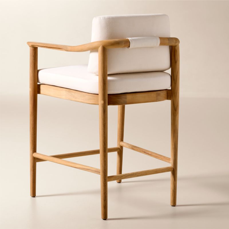 Tide Teak Outdoor Counter Stool With Ivory Sunbrella® Cushion - image 4 of 8
