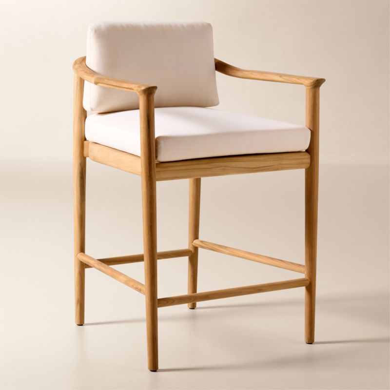 Tide Teak Outdoor Counter Stool With Ivory Sunbrella® Cushion - image 2 of 8