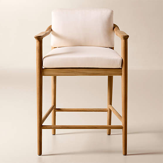 Tide Teak Outdoor Counter Stool With Ivory Sunbrella® Cushion