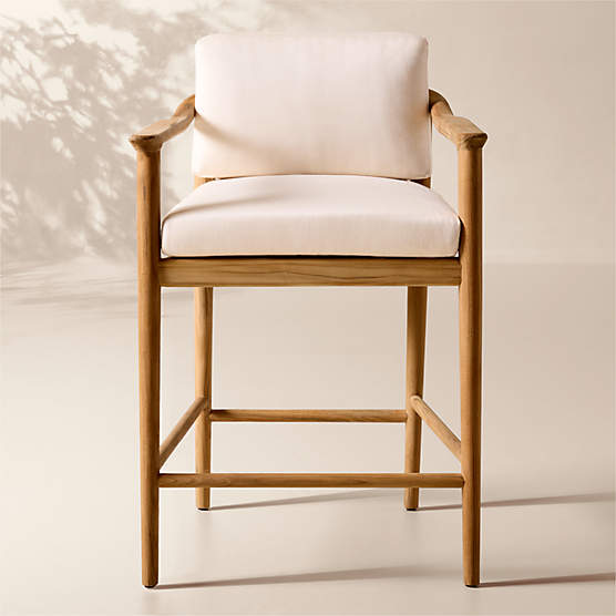 Tide Teak Outdoor Counter Stool With Ivory Sunbrella® Cushion